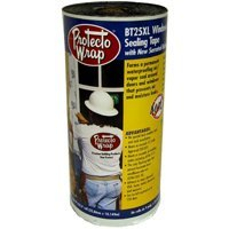 Protecto Wrap BT25XL 8425B09754SSW Window and Door Flashing Tape, 75 ft L, 9 in W, HDPE, Gray/White