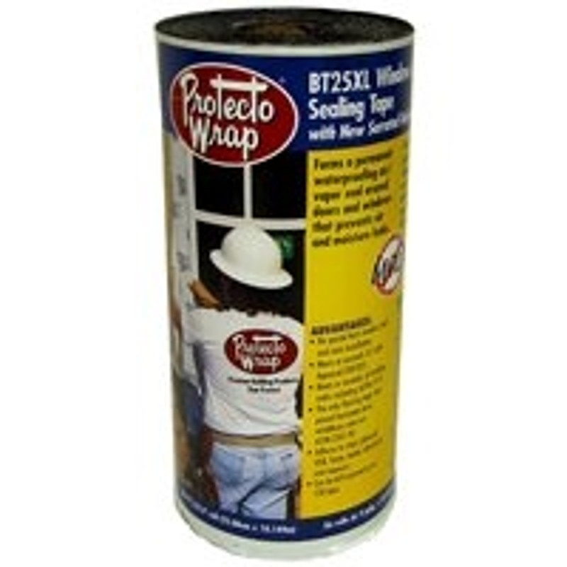 Protecto Wrap BT25XL 8425B0475SW Window and Door Flashing Tape, 75 ft L, 4 in W, HDPE, Gray/White, Pack of 12
