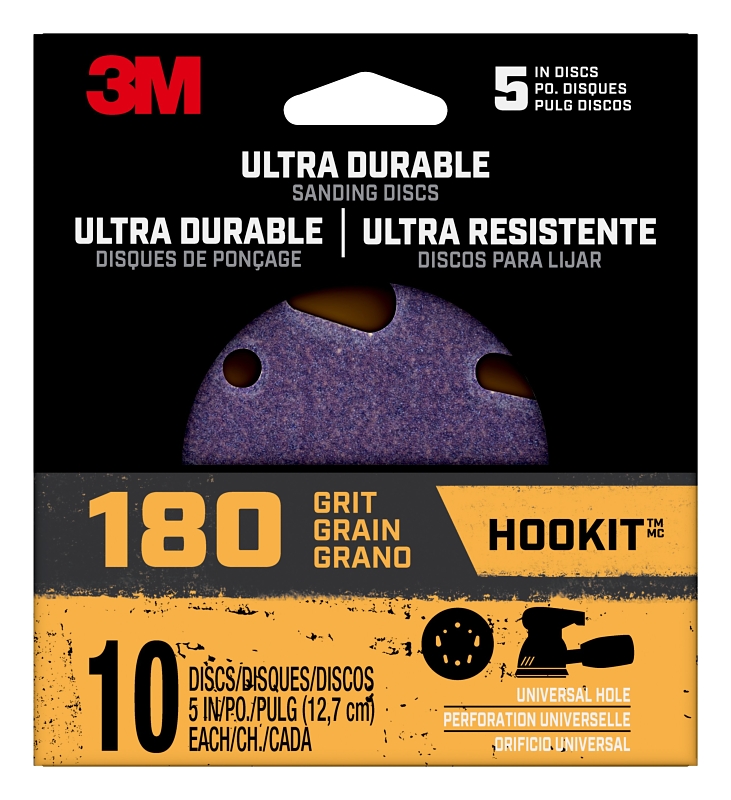 3M 27312 Power Sanding Disc, 5 in Dia, 180 Grit, Ceramic Mineral Abrasive, Universal
