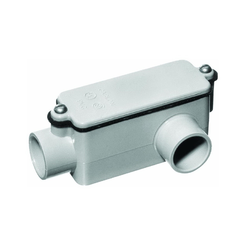 Carlon E985F-CAR Conduit Body, 2-Hub, 1 in Hub, PVC, Gray