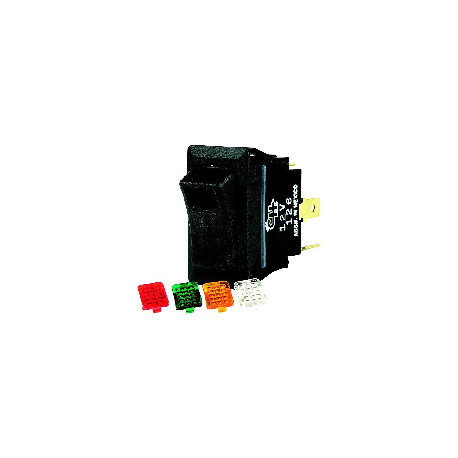 BEP 1001716 Rocker Switch, Off-On, SPST, 1/4â³ Blade Terminals, Illuminated w/4 Interchangeable Colors