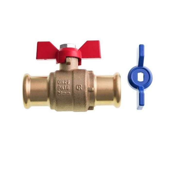 PrimaPress Pressfit Copper Press Ball Valve With Butterfly Handle 28mm primapress-pressfit-copper-press-ball-valve-with-butterfly-handle-28mm