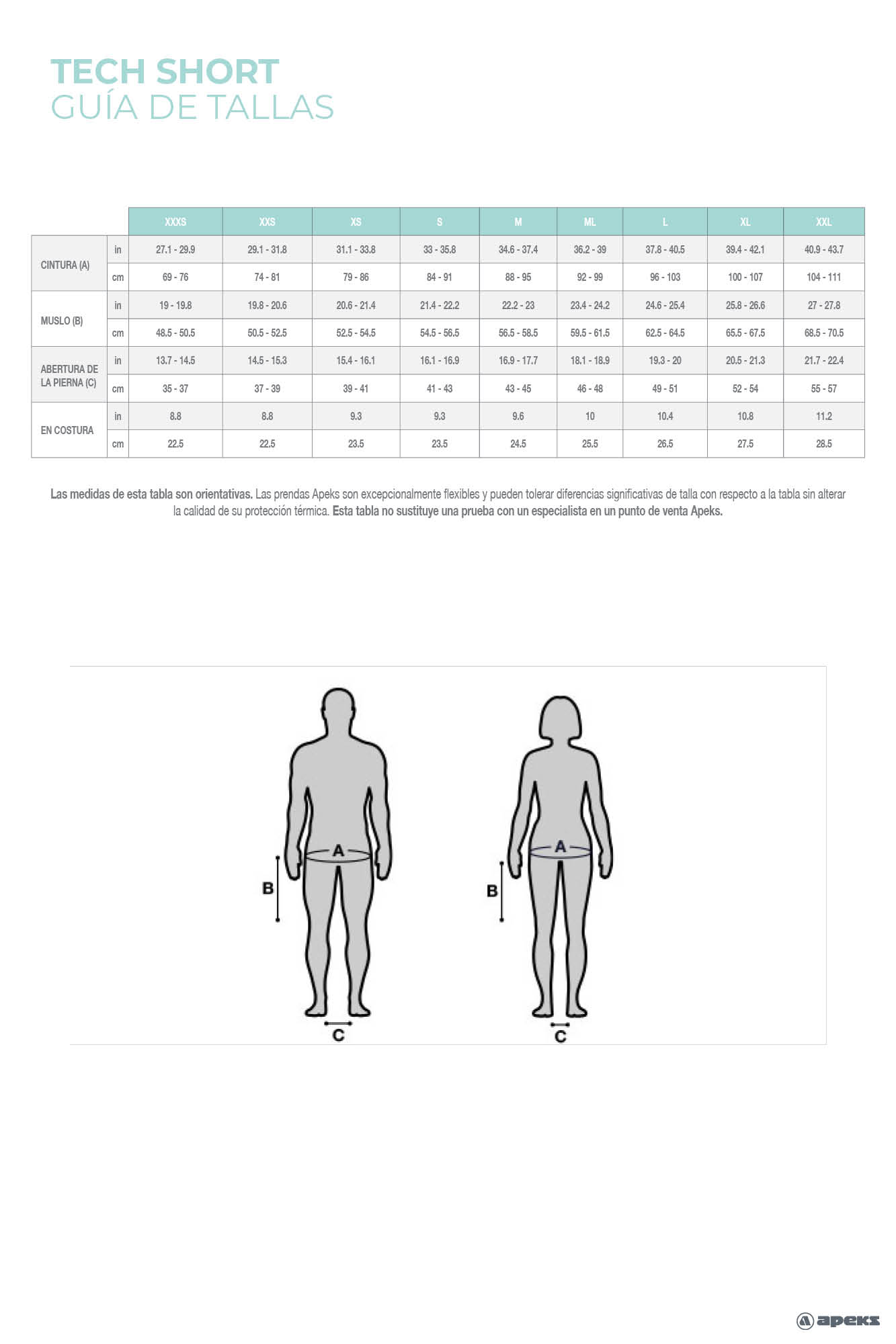 TECH - Pantalón corto de buceo 3mm - Guía de tallas