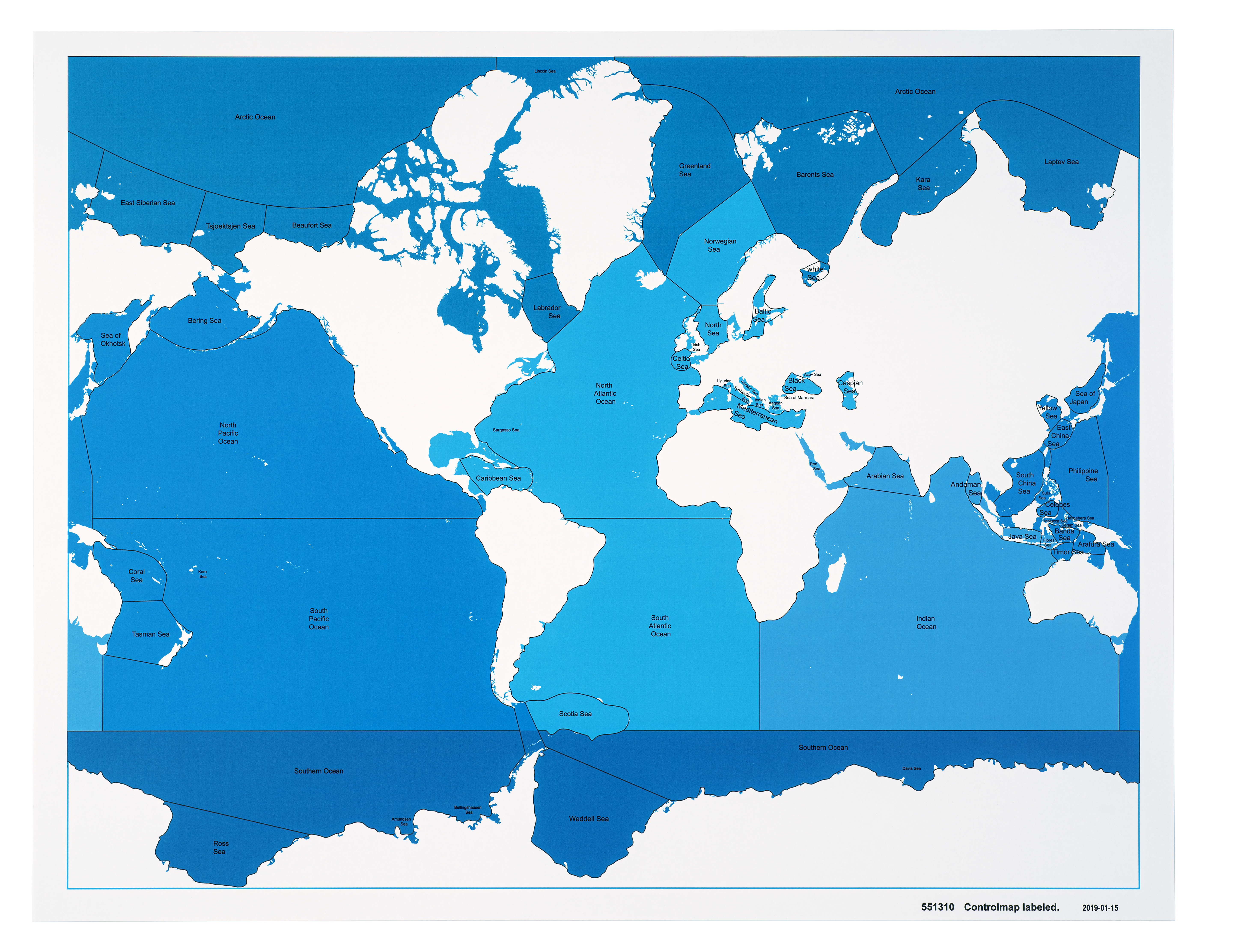 Seas And Oceans Control Map: Labeled