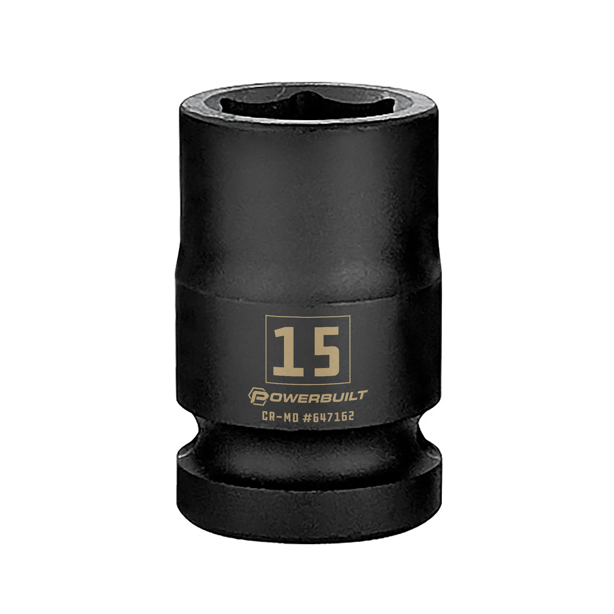 thumbnail image 2 of Powerbuilt 1/2 Inch Drive X 15mm 6-Point Impact Socket – Chrome Molybdenum Steel, 647162 2 of 6