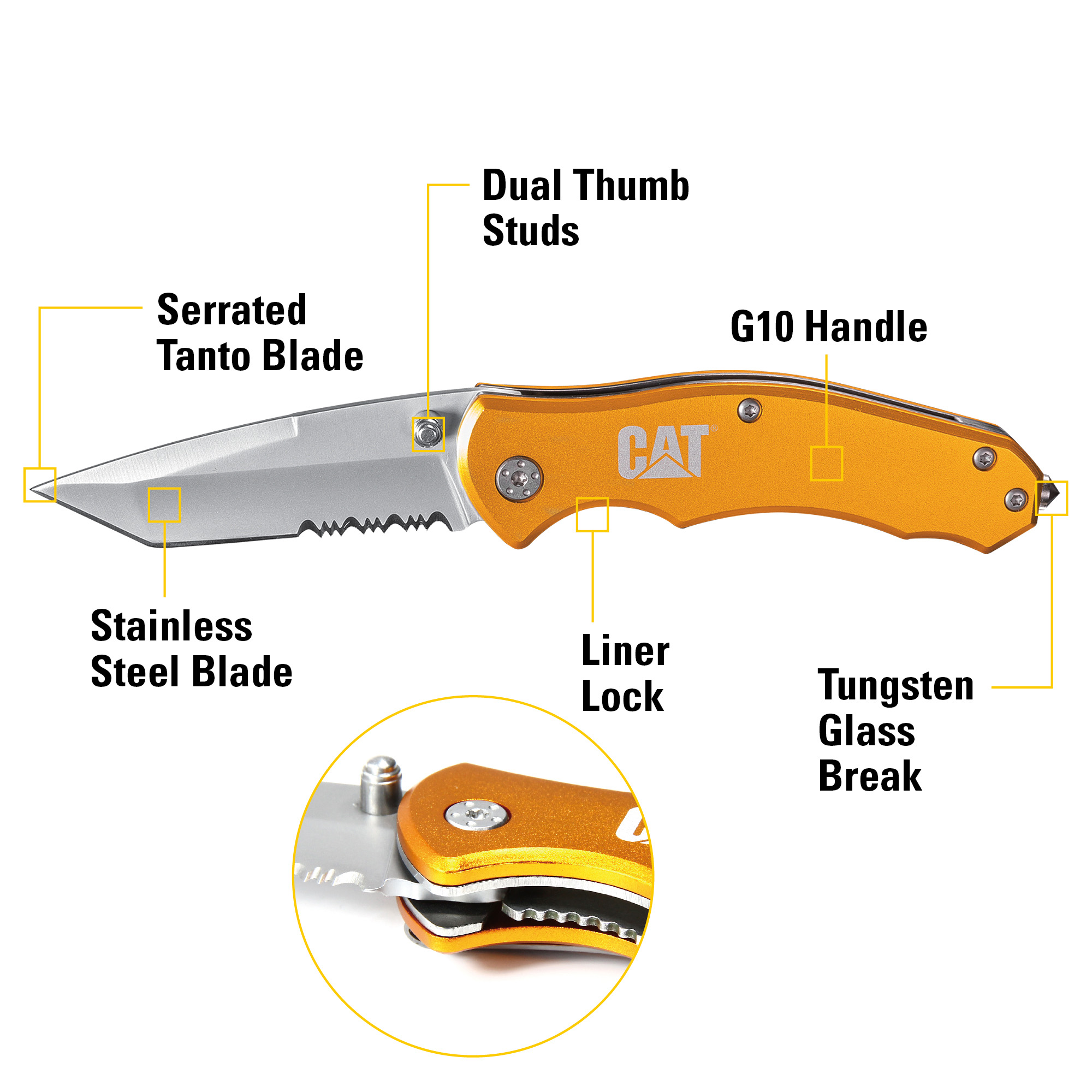 Cat 6-5/8 Inch Folding Knife with Glass Break - 980011 | eBay