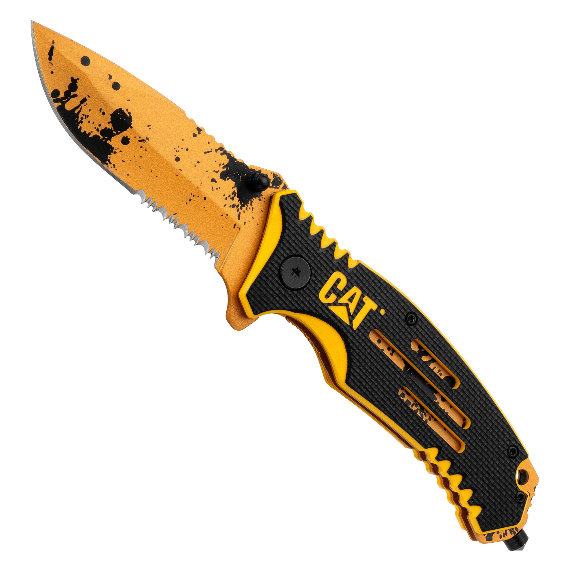 Cat 8 Inch Folding Pocket Knife with Glass Break Gift Box Set