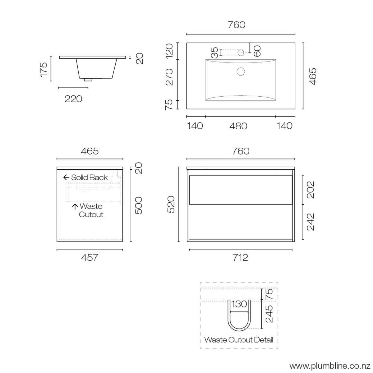 Prava 750 1 Drawer Vanity With Open Shelf | Plumbline NZ