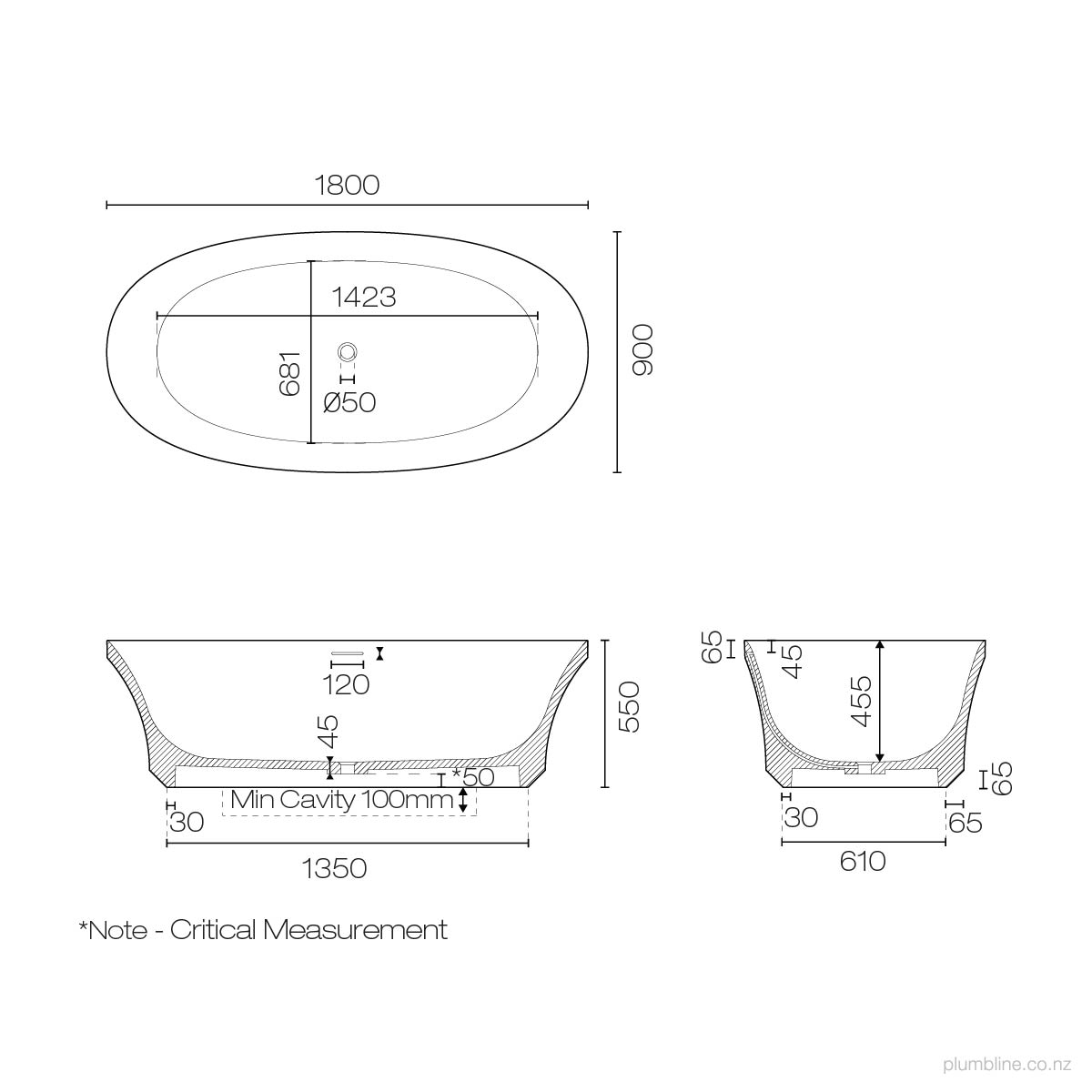 Flute 1800 Freestanding Bath | Plumbline NZ