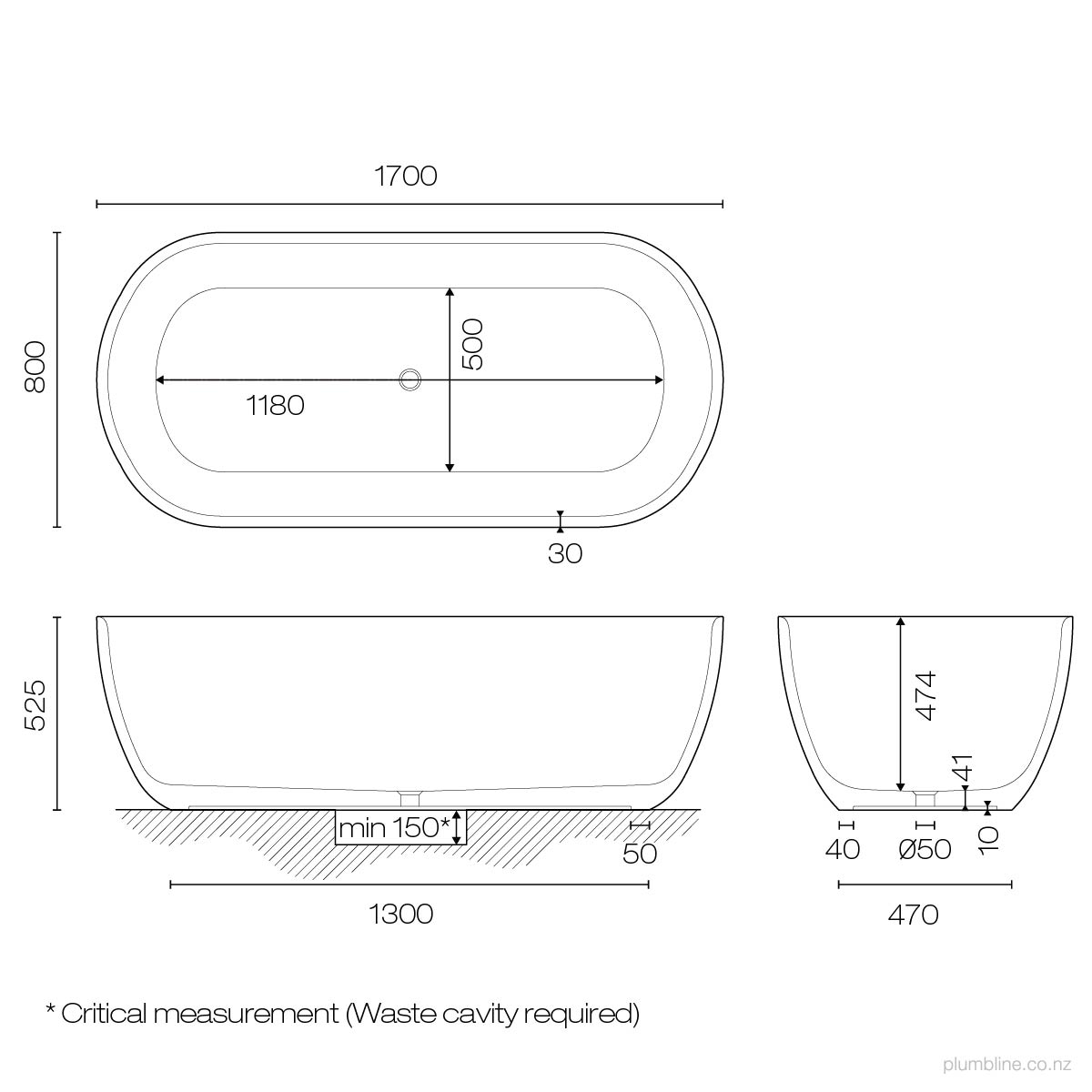 Vela 1700 Freestanding Bath | Plumbline NZ