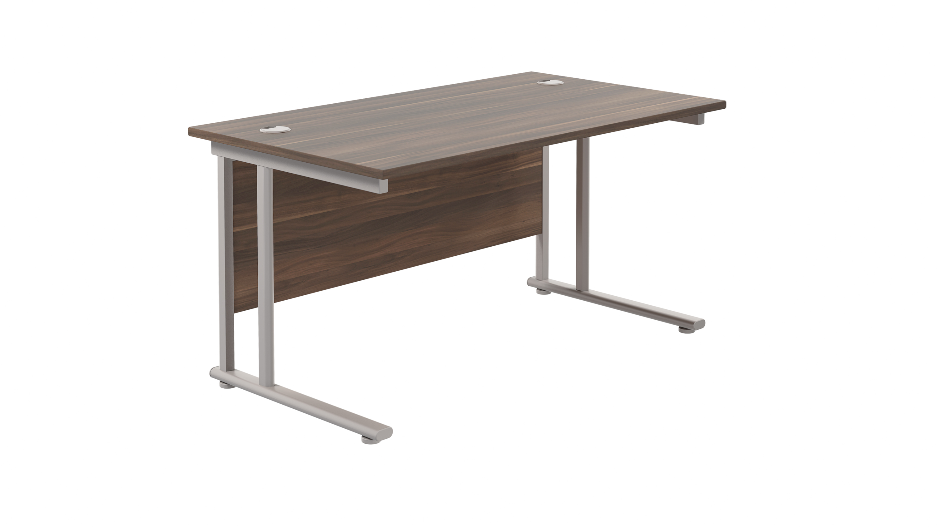 Twin Upright Rectangular Desk | 1400X800 | Dark Walnut/Silver