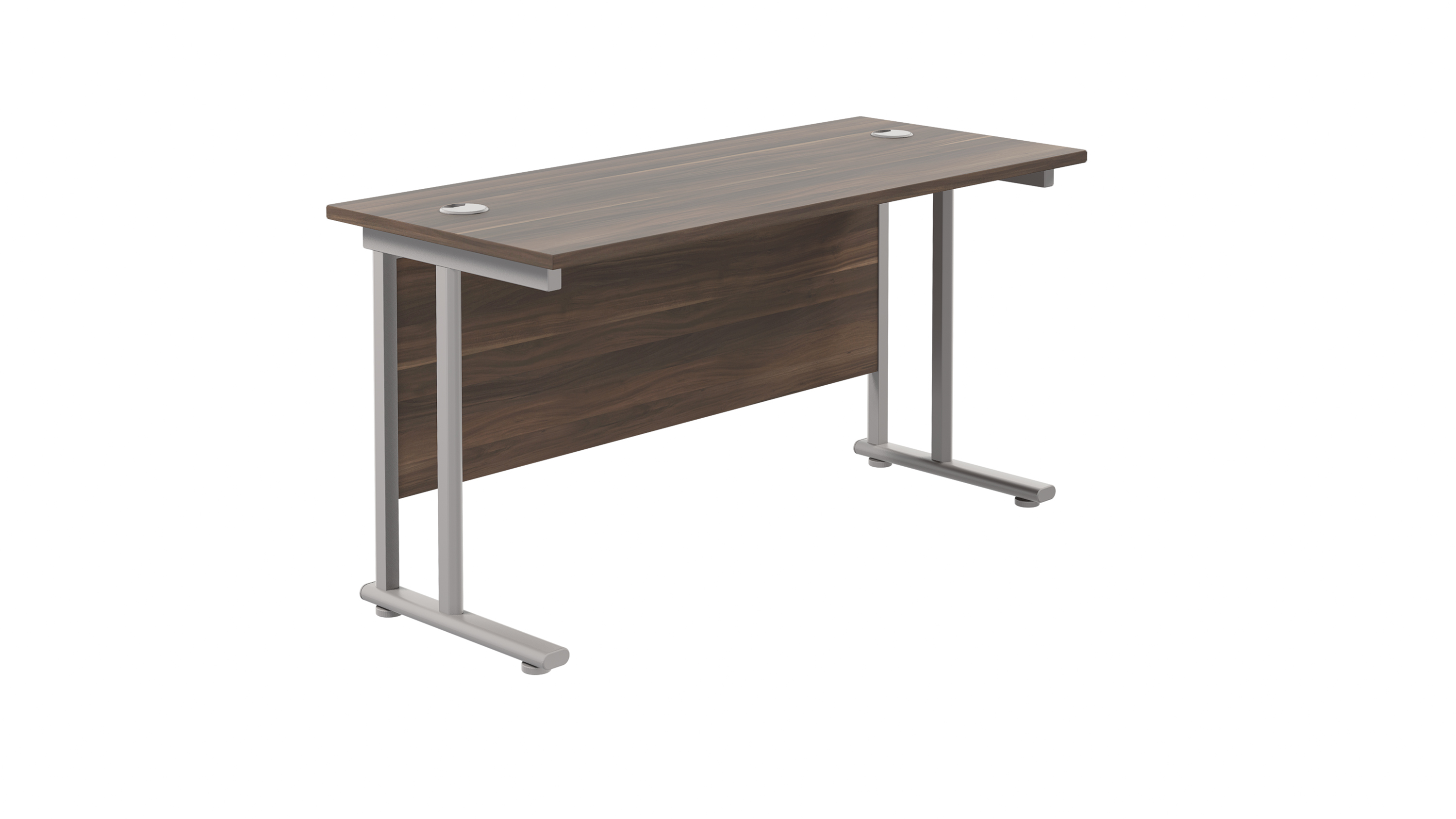 Twin Upright Rectangular Desk | 1200X600 | Dark Walnut/Silver