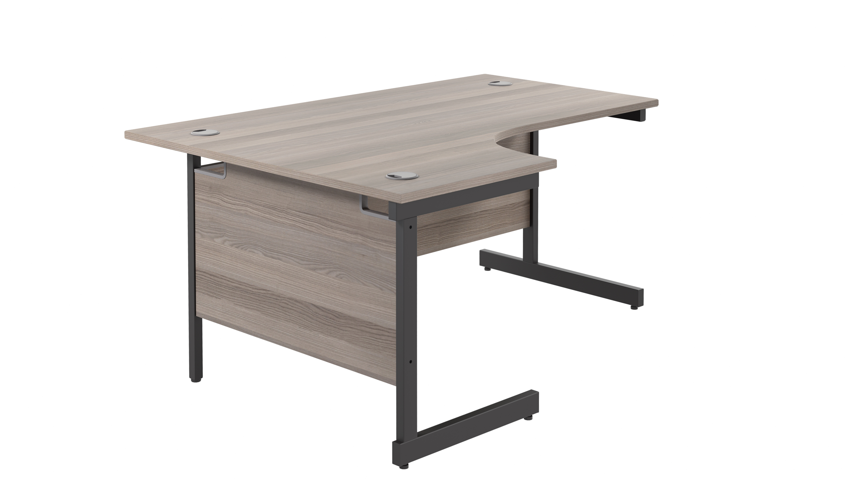 Single Upright Left Hand Radial Desk | 1600X1200 | Grey Oak/Black