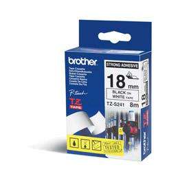 Brother TZES241 Black on White 8M x 18mm Strong Adhesive Tape