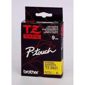 Brother TZES621 Black on Yellow 8M x 9mm Strong adhesive Tape