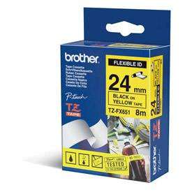 Brother TZEFX651 Black on Yellow 8M x 24mm Flexi Tape