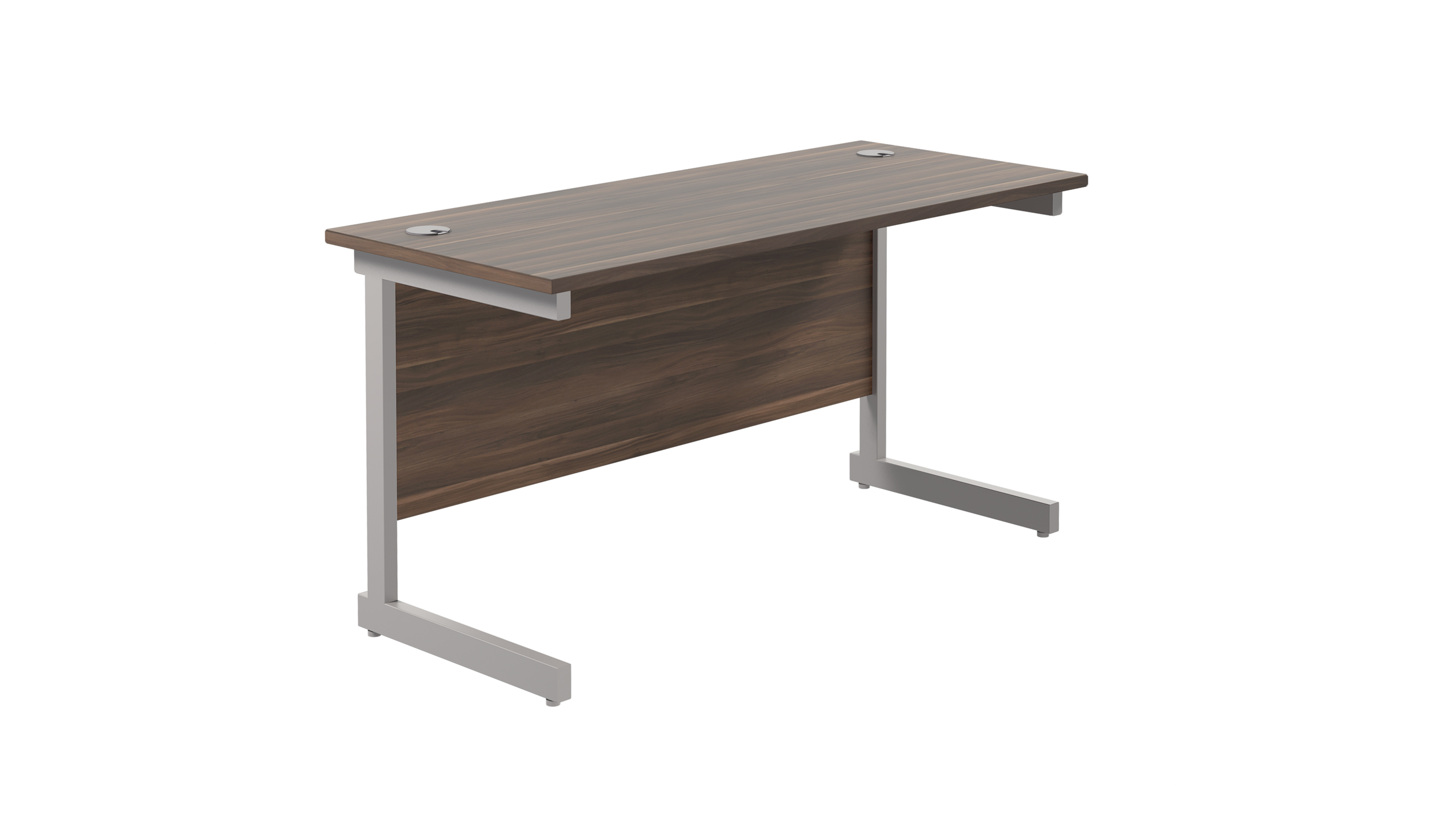 Single Upright Rectangular Desk | 1400X600 | Dark Walnut/Silver