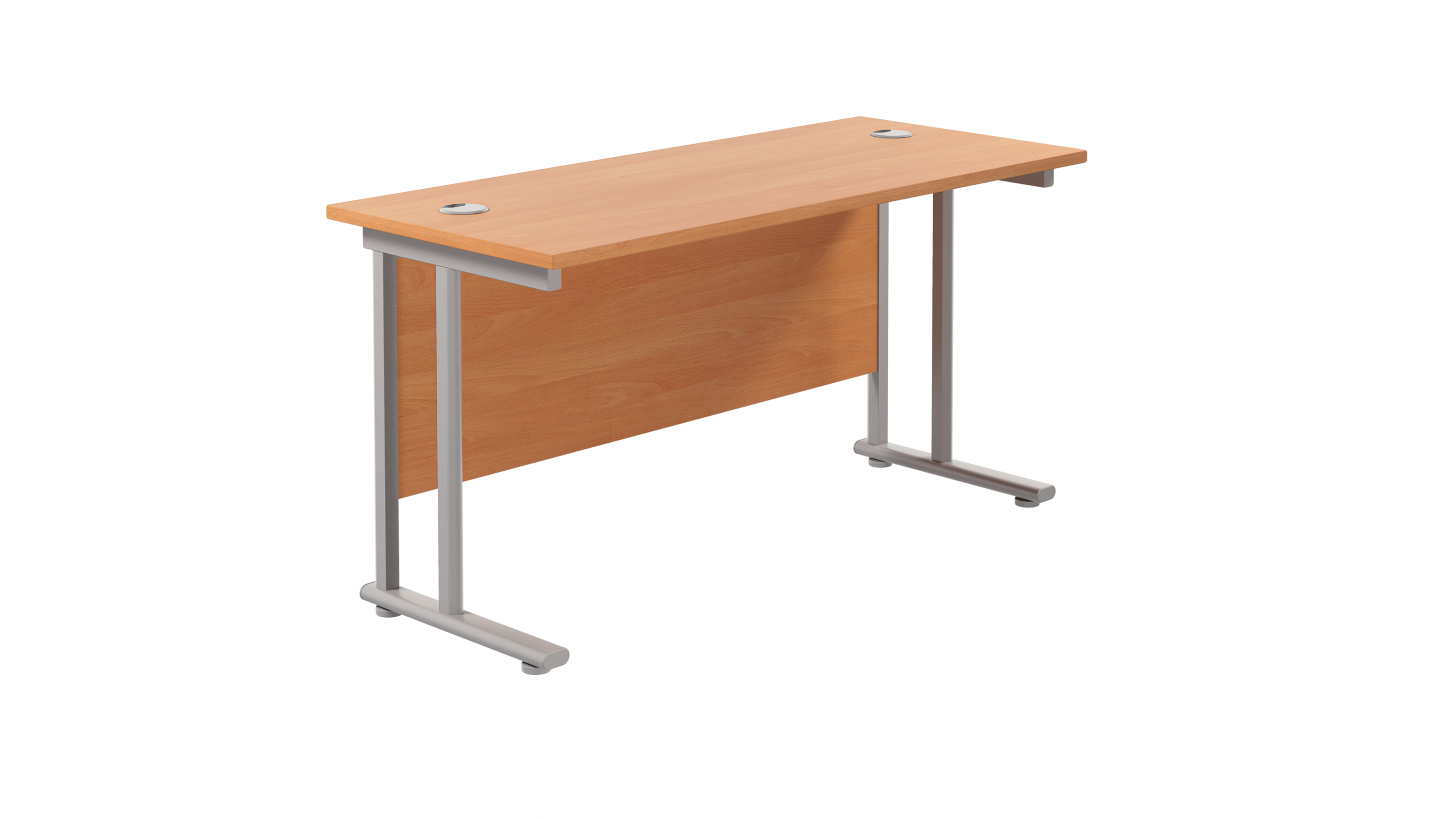 Twin Upright Rectangular Desk | 1400X600 | Beech/Silver
