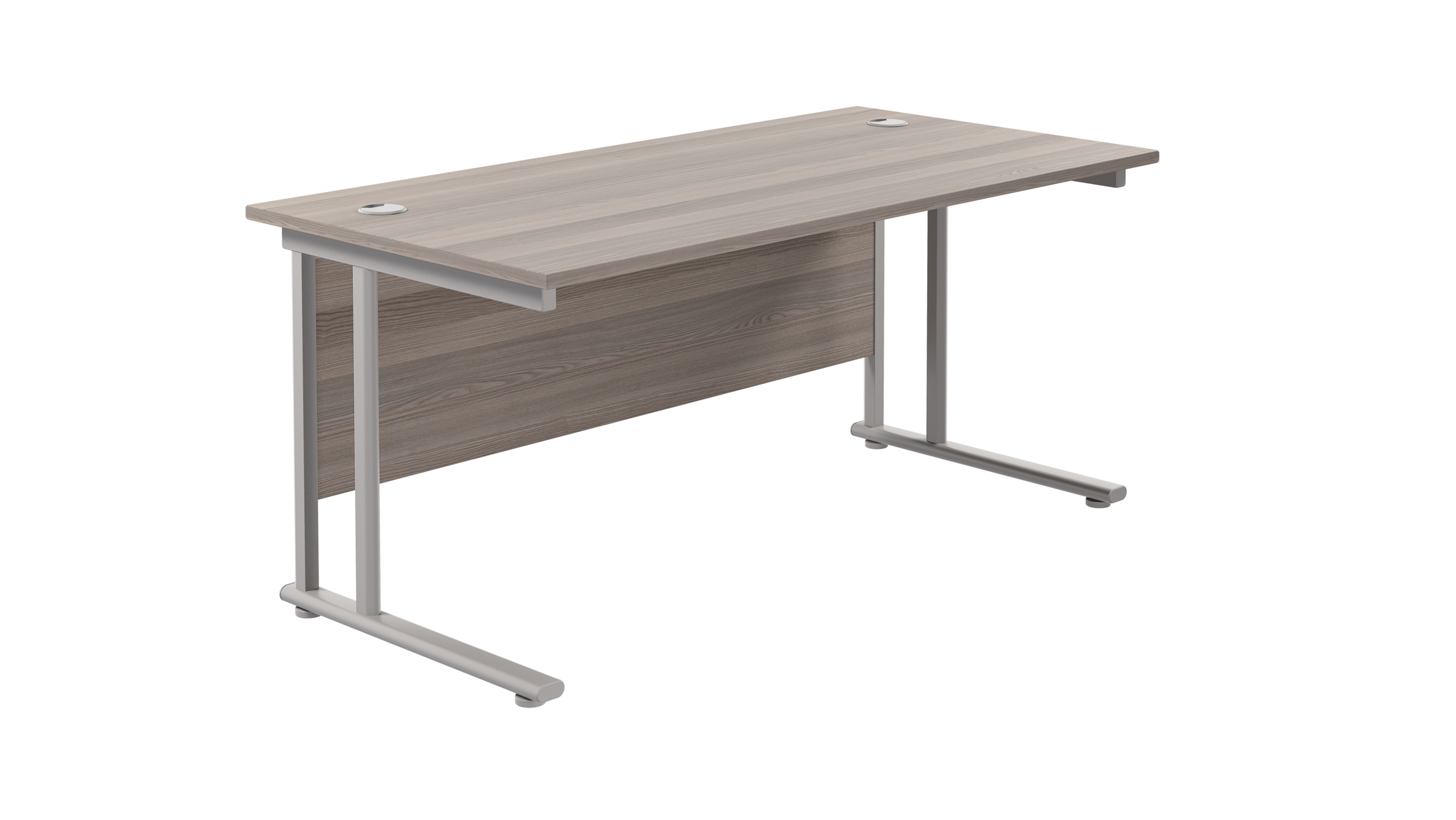 Twin Upright Rectangular Desk | 1600X800 | Grey Oak/Silver