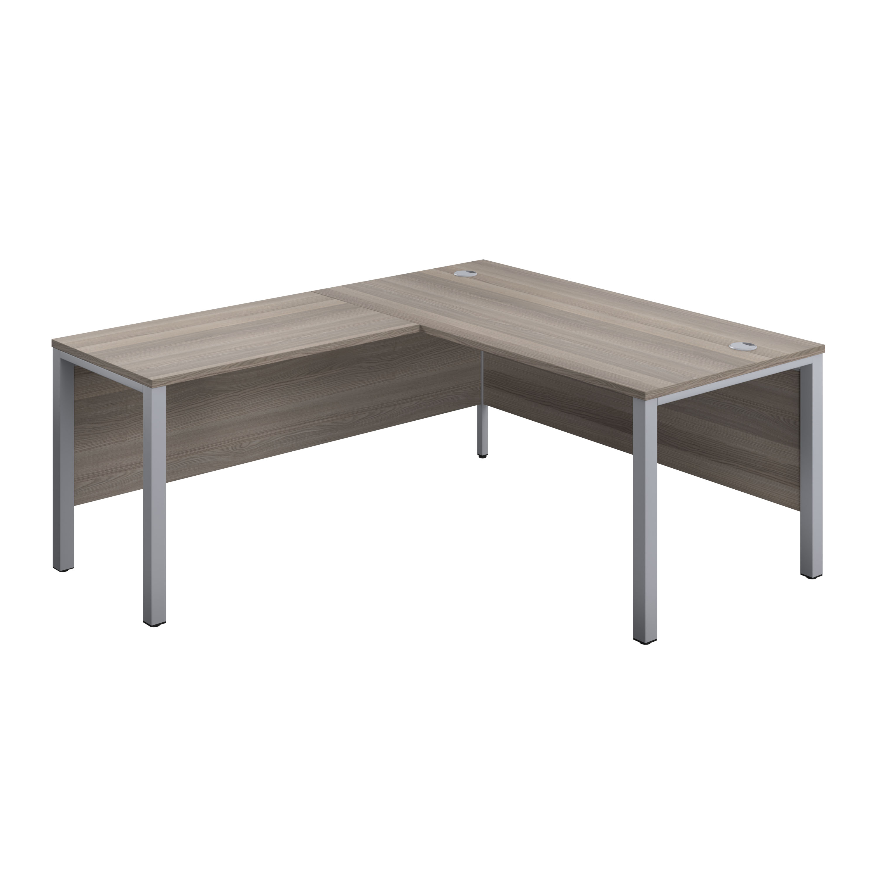 Goal Post Left Hand Return Desk | 1600X800 | Grey Oak/Silver