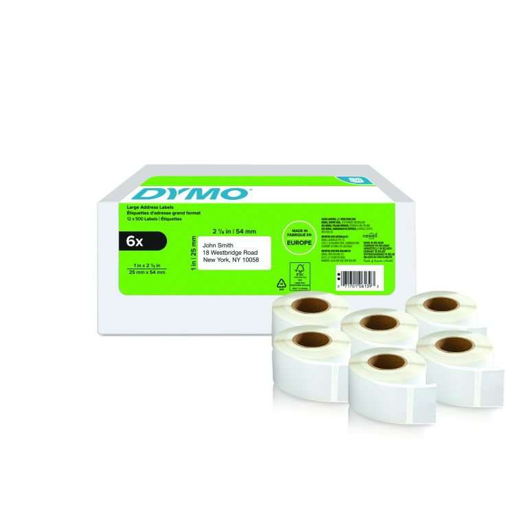 Dymo 11352 25mm x 54mm Returns Labels Tape Black On White Pack of 6