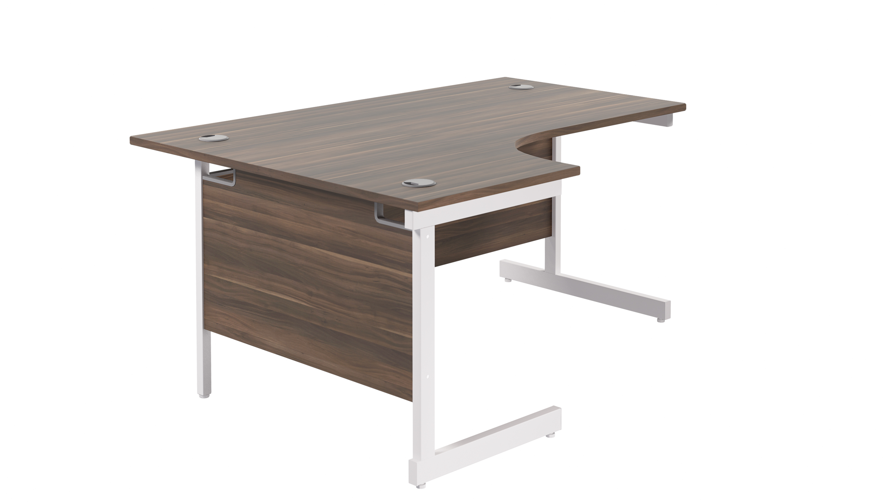 Single Upright Left Hand Radial Desk | 1600X1200 | Dark Walnut/White