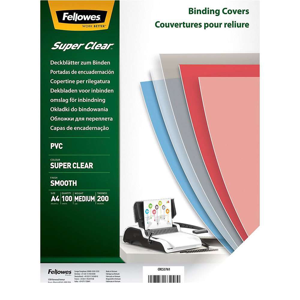 Fellowes Clear 150 Micron PVC Covers - A4 200 mic 100pk