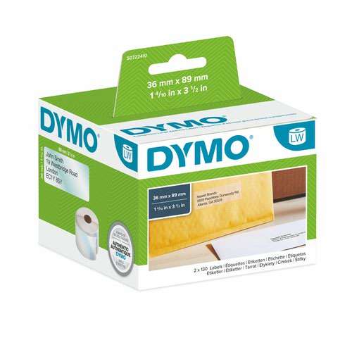 Dymo 99013 36mm x 89mm Address Labels Black On Clear