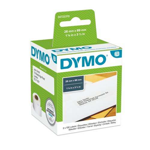 Dymo 99010 Standard Address Label Black On White Box of 2 rolls