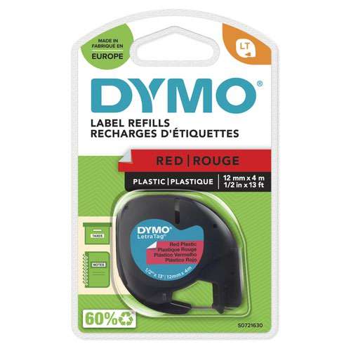 Dymo 91203 12mmx4m Black On Red Plastic Tape