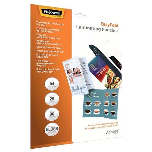 Fellowes Admire Easyfold Standard Pouches - A4 80 mic 25pk