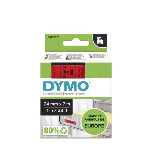 Dymo 53717 24mm x 7m Black on Red Tape