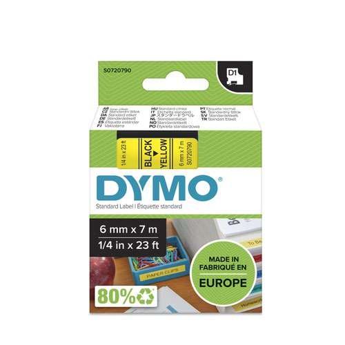 Dymo 43618 D1 6mm x7m Black on Yellow Tape