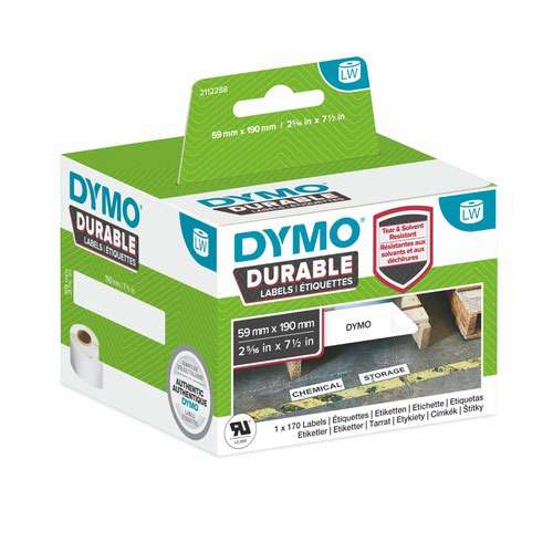 Dymo 2112288 LW Durable Large Shelving label 59mm x 190mm Black on White