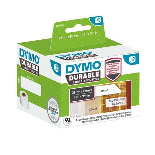 Dymo 2112285 LW Durable shelving label 25mm x 89mm Black on White 700 Labels