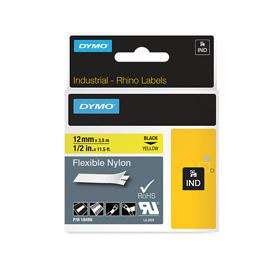 Dymo 18490 12mm x 3.5m Black On Yellow Flexible Nylon Tape - S0718080
