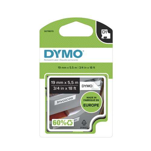 Dymo 16960 19mm x 5.5m Black on White Polyester labels