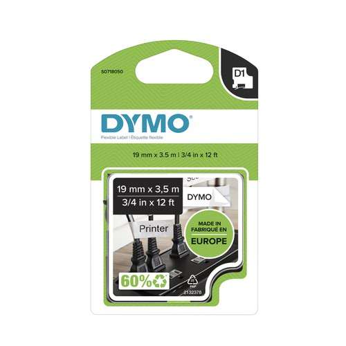 Dymo 16958 19mm x 3.5m Black on White Tape