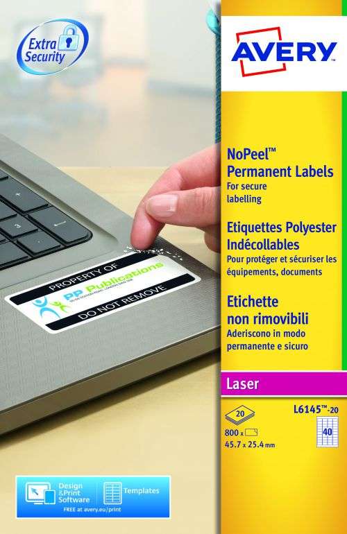 Avery L6145-20 NoPeel Labels 20 sheets - 40 Labels per Sheet