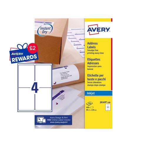 Avery J8169-100 Parcel Labels 100 sheets - 4 Labels per Sheet