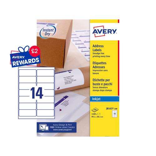 Avery J8163-100 QuickDry Address Labels 100 sheets - 14 Labels per Sheet