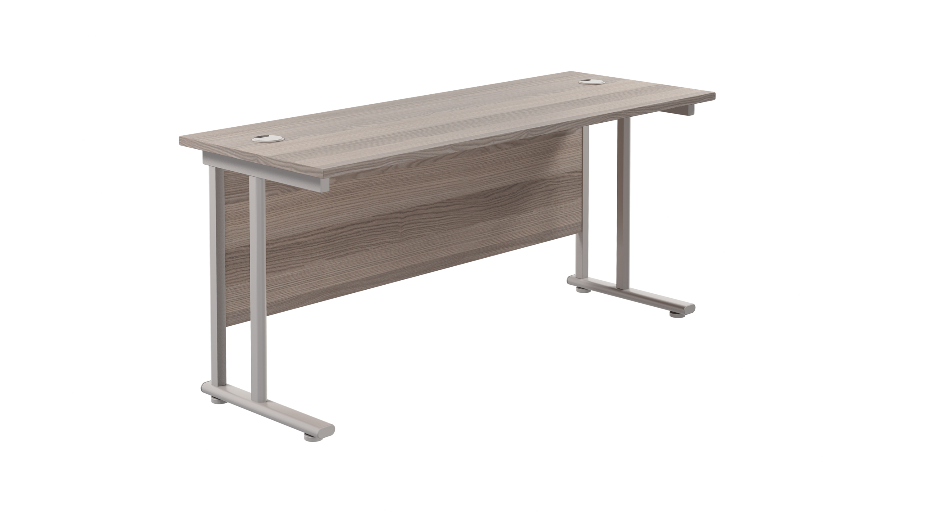 Twin Upright Rectangular Desk | 1600X600 | Grey Oak/Silver