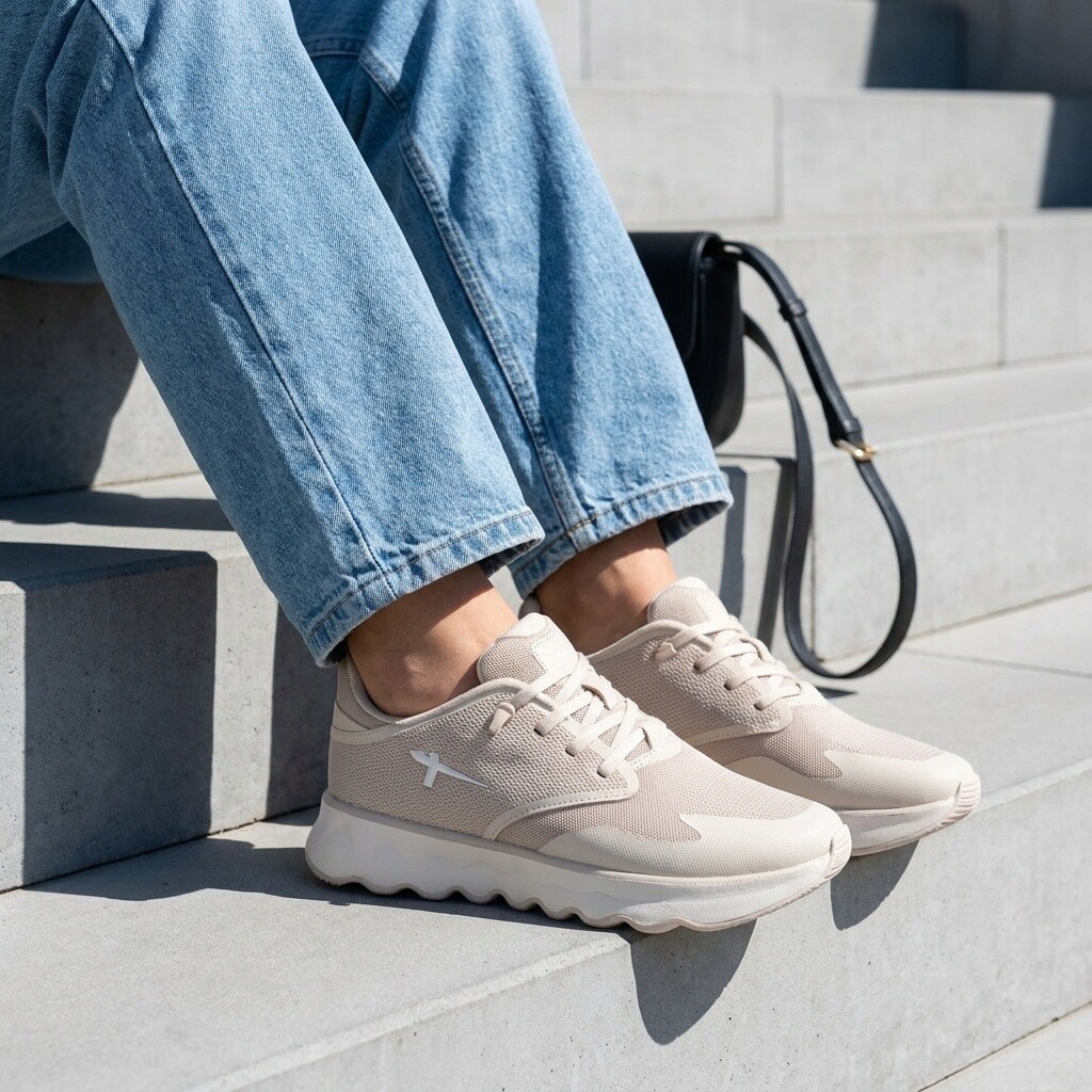 Tamaris Light Weight Sneakers beige Textiel