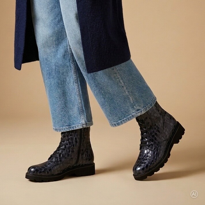 Remonte Remonte Veterboots blauw Croco Lak