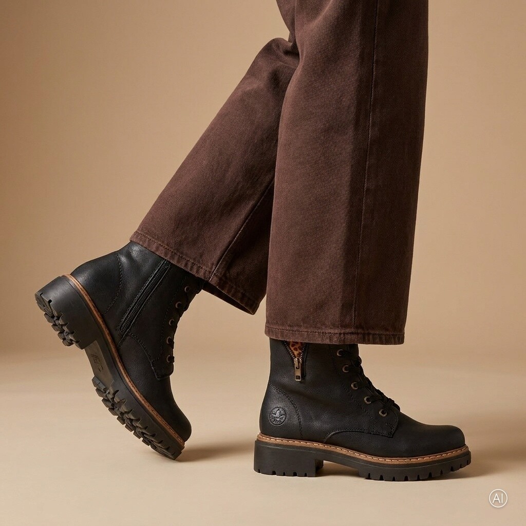 Rieker Rieker Veterboots zwart