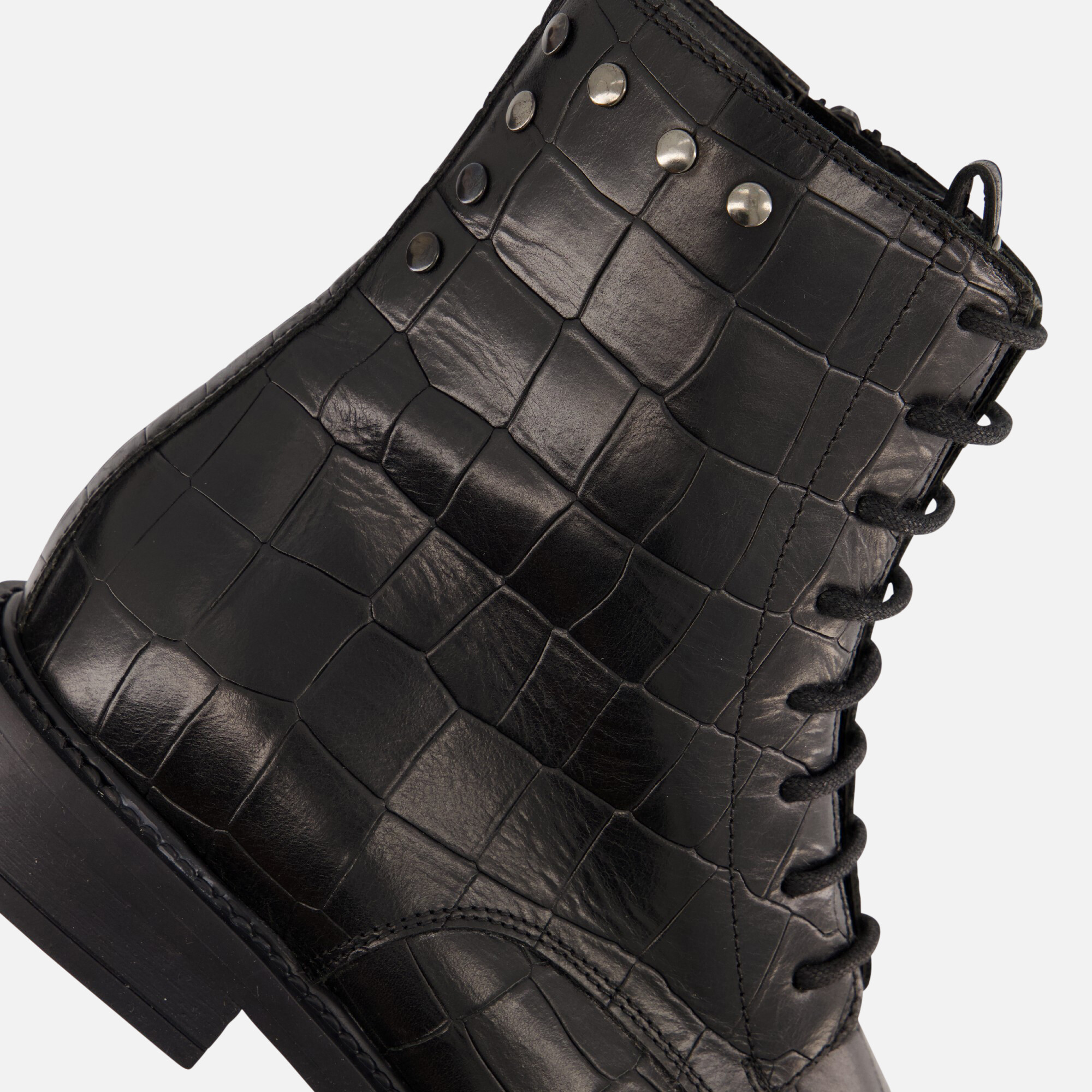 Linea Zeta Croco Veterboots zwart Leer afbeelding 4