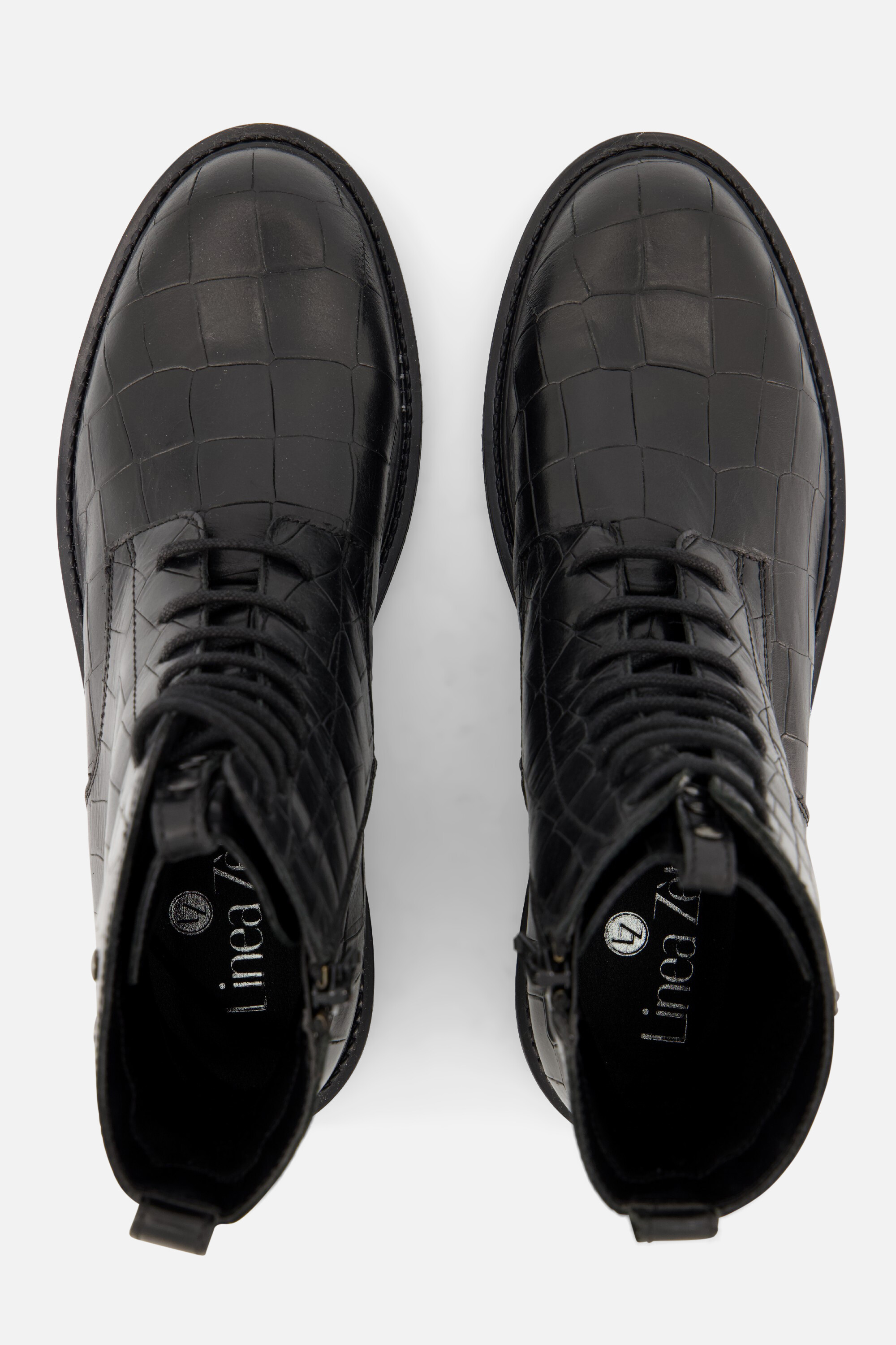 Linea Zeta Croco Veterboots zwart Leer afbeelding 2
