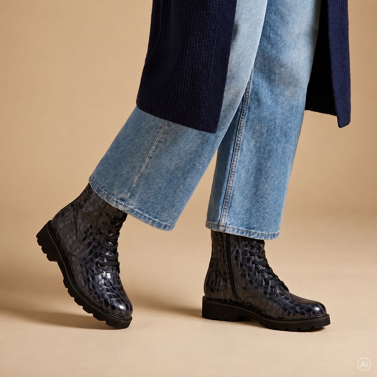 Remonte Remonte Veterboots blauw Croco Lak