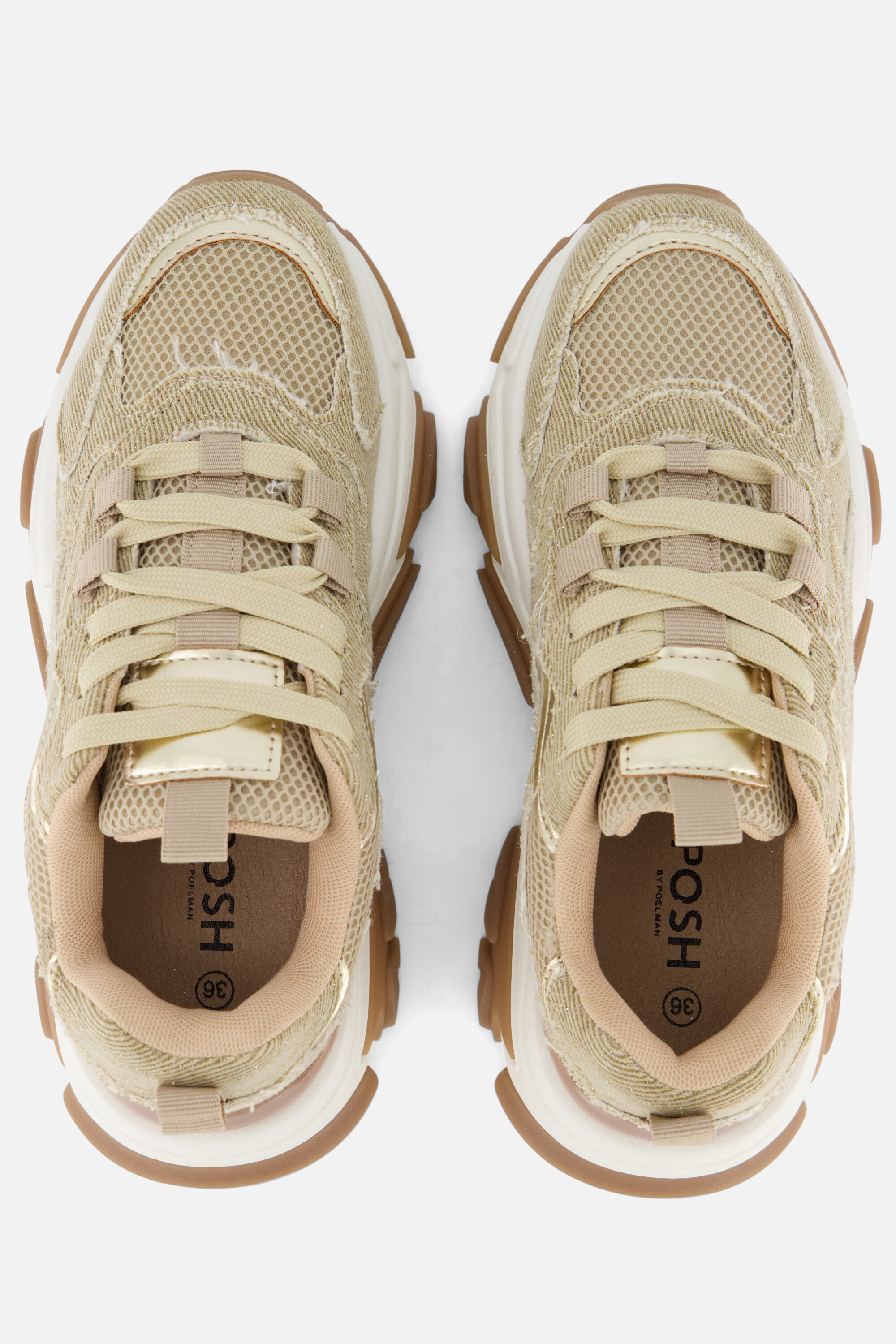 POSH by Poelman Glitter Sneakers beige Textiel afbeelding 3