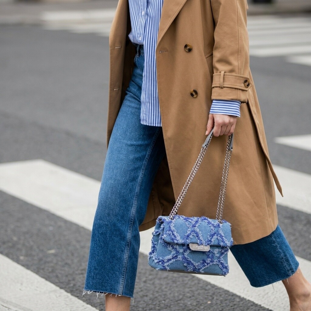 Charm Schoudertas Denim blauw Canvas